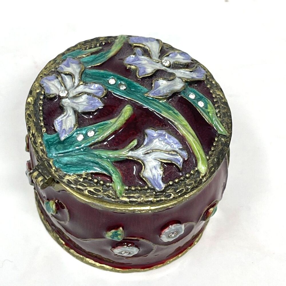 Vintage Iris Floral Arts Hinged Trinket Box ~ Hinged ~ Holds Roll of Stamps
